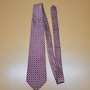 X Andrini Silk Tie Burgundy Gold Geometric Circles Pattern Men's Necktie